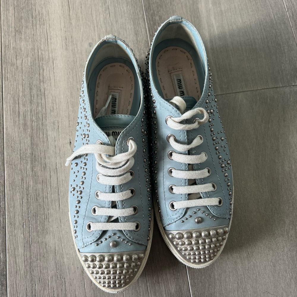 Miu Miu Blue Leather Studded sneakers size 36 - Picture 7 of 14